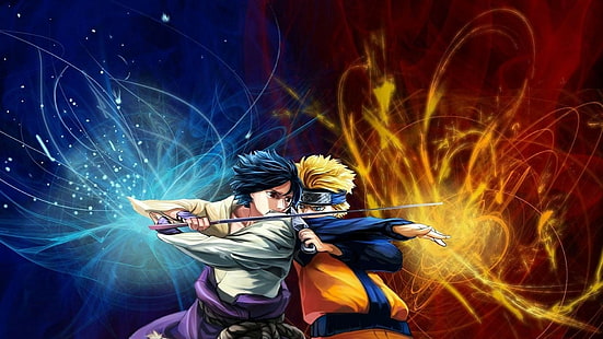 fighting, naruto, sasuke, shippuden, uchiha, uzumaki, HD wallpaper HD wallpaper
