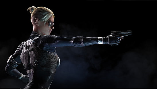 femme tenant pistolet papier peint numérique, Mortal Kombat X, Cassie Cage, filles avec des fusils, Fond d'écran HD HD wallpaper
