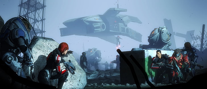 ilustracja do gry, Mass Effect, Mass Effect 2, Mass Effect 3, Cerberus, Garrus Vakarian, Commander Shepard, Javik, Ashley Williams, gry wideo, science fiction, sztuka cyfrowa, grafika, Tapety HD