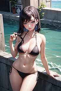 anime dziewczyny, bikini, Tapety HD HD wallpaper