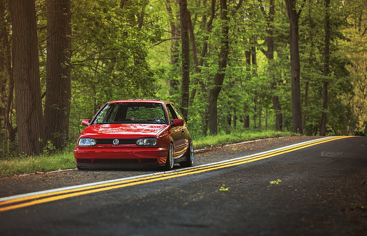 czerwony Volkswagen 5-drzwiowy hatchback, czerwony, Golf, Volkswagen, MK3, Tapety HD