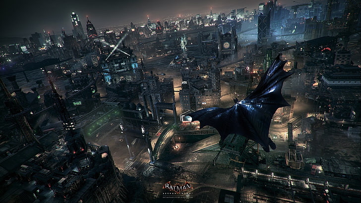Sfondo di Batman, Batman: Arkham Knight, Rocksteady Studios, Batman, Gotham City, videogiochi, guardando in lontananza, Sfondo HD