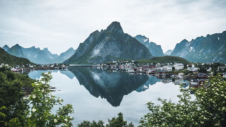 paisagem, natureza, montanhas, Noruega, Ilhas Lofoten, HD papel de parede