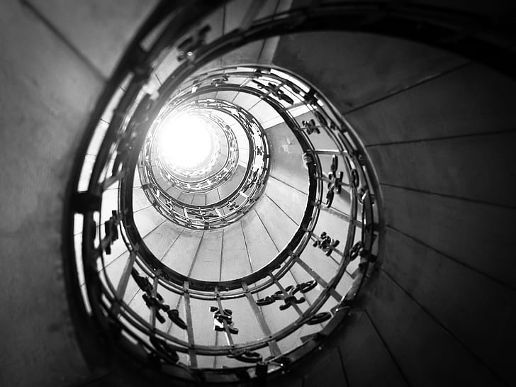 Spiral Stairs Staircase Light BW HD, bw, architecture, light, stairs, spiral, staircase, HD wallpaper