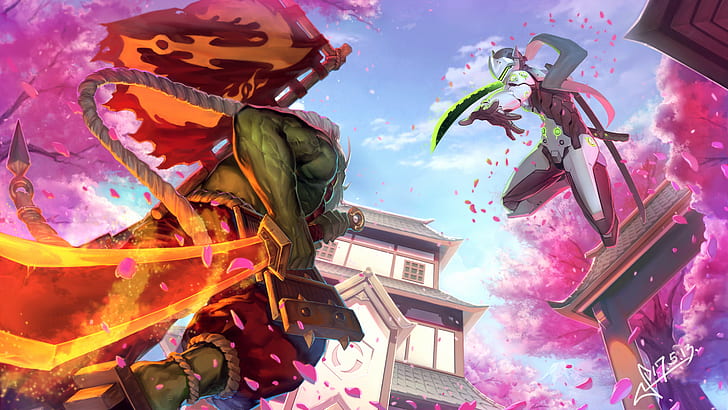 Overwatch, Genji (Overwatch), Genji Shimada, sakura (tree), Samuro, HD wallpaper