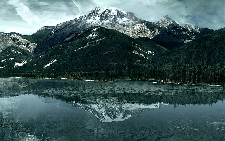 зелена гора, планини, гора, отражение, Канада, природа, вода, HD тапет