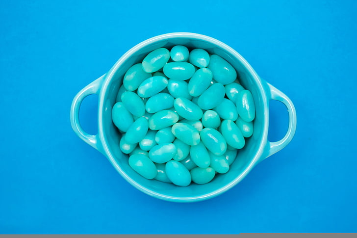 Cup, jelly beans, Blue cubed, HD wallpaper