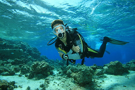 diver, diving, ocean, scuba, sea, underwater, HD wallpaper HD wallpaper