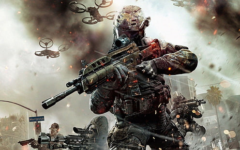 تطبيق اللعبة خلفية رقمية ، Call of Duty: Black Ops ، Call of Duty ، ألعاب الفيديو ، البنادق ، الأسلحة ، الجندي ، مفهوم الفن، خلفية HD HD wallpaper