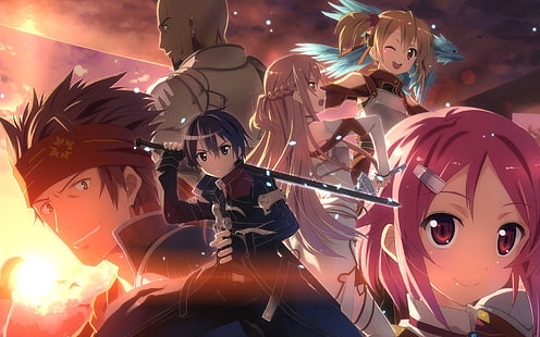 Sword Art Online, Kirigaya Kazuto, Yuuki Asuna, Shinozaki Rika, Ayano Keiko, Tsuboi Ryotaro, anime, dziewczyny z anime, Agil, Tapety HD HD wallpaper