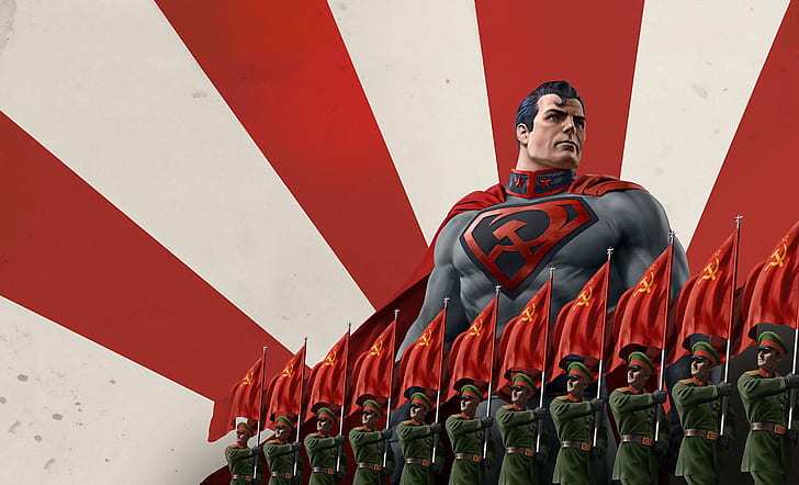 군인, 소련 사회주의 연방 공화국, 슈퍼맨, 전사, 슈퍼 히어로, 예술, DC 만화, 문자, 붉은 깃발, 붉은 아들, 배너, 슈퍼맨.빨간 아들, 슈퍼맨 : 빨간 아들, HD 배경 화면
