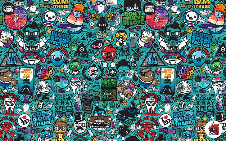 assorted-color-and-theme sticker lot, drawings, diversity, characters, signs, colorful, HD wallpaper