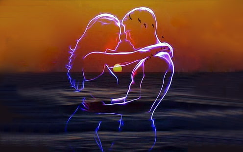 Romantiskt älskande par i månskenet, kramar 4785, HD tapet HD wallpaper