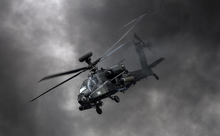 black helicopter, Boeing Apache AH-64D, military, war, aircraft, helicopters, AH-64 Apache, vehicle, HD wallpaper