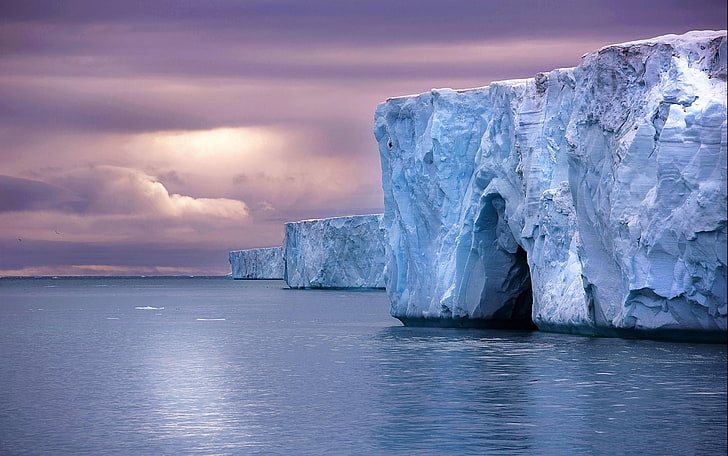 wyspa lodowa, natura, krajobraz, góra lodowa, morze, zimno, chmury, Arktyka, woda, niebo, Tapety HD