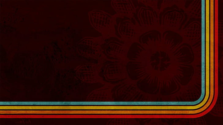 Gebogene Streifen und Blumenmuster, braune rote und aquamarine hölzerne Blumenoberfläche, digitale Kunst, 1920x1080, Blumen, Streifen, HD-Hintergrundbild