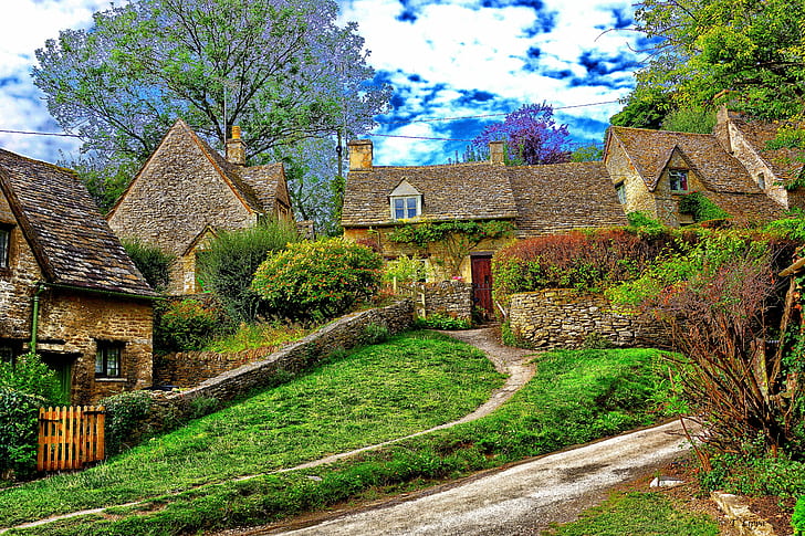Man Made, Street, Cotswold, England, House, Town, HD wallpaper