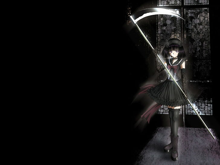 Dunkler Anime, Mädchen, kurzes Haar, dunkler Hintergrund, Waffe, dunkler Anime, Mädchen, kurzes Haar, dunkler Hintergrund, Waffe, HD-Hintergrundbild
