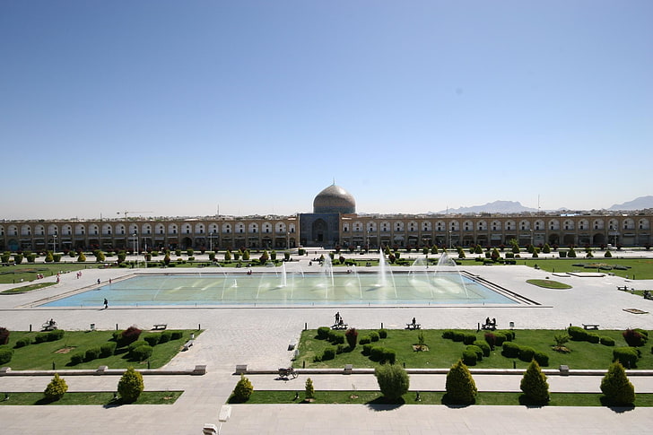 коричнево-зеленое бетонное здание, Иран, Исфахан, HD обои
