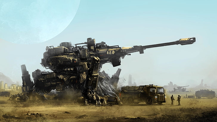 gray battle tank, science fiction, weapon, mech, HD wallpaper