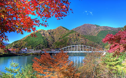 japon, lago, naturaleza, paisaje, HD тапет HD wallpaper