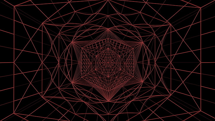 abstract, red, artwork, triangle, texture, pattern, geometry, hexagon, line art, HD wallpaper
