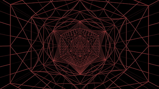 abstrakt, röd, konstverk, triangel, struktur, mönster, geometri, hexagon, konturteckningar, HD tapet HD wallpaper