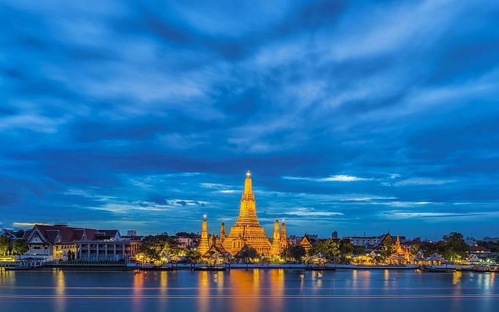 blaue und rote abstrakte Malerei, Thailand, Tempel, Stadtbild, HD-Hintergrundbild