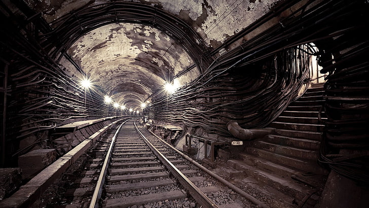 brun tågtunnel, tunnel, järnväg, tunnelbana, HD tapet