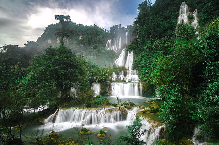 trees, waterfall, Thailand, cascade, waterfall Ti Lo su, Thi Lo Su Waterfall, HD wallpaper