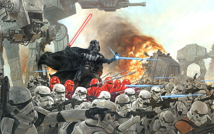 Star Wars digital wallpaper, Star Wars, Darth Vader, Storm Troopers, AT-AT, AT-ST, HD wallpaper