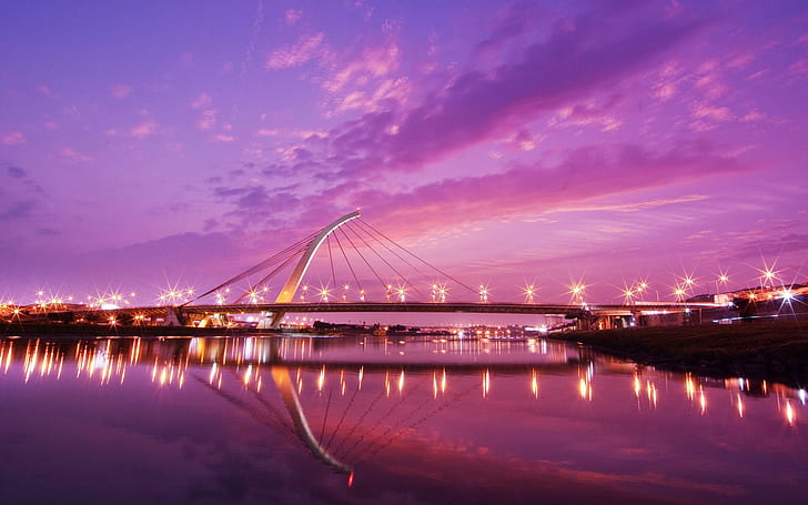 Мост Дажи Тайбэй, пурпурное небо, мост, дажи, Тайбэй, путешествия и мир, HD обои