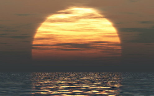 Matahari Terbenam, alam, matahari terbenam, samudra, 3d dan abstrak, Wallpaper HD HD wallpaper