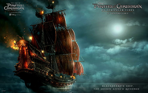 Корабът на Черната брада в Карибски пирати 4, пирати от Карибите, пирати, Кариби, кораб, черна брада, филми, HD тапет HD wallpaper