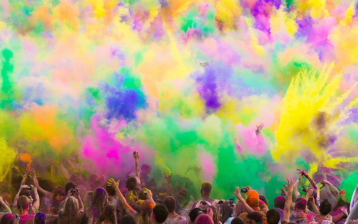 La gente celebra Holi, polveri colorate assortite, Festival / Vacanze, Holi, celebrazione, festival, colorato, Sfondo HD