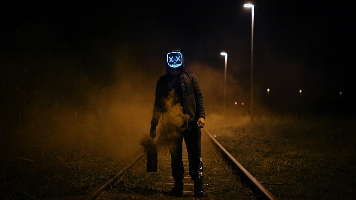 maske, gece, karanlık, demiryolu, duman, Korkutucu, gece yarısı, Ürpertici, HD masaüstü duvar kağıdı