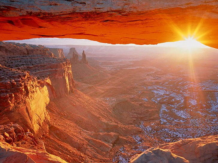 cume, montanhas, luz solar, natureza, paisagem, Arco de Mesa, Parque Nacional Canyonlands, Utah, HD papel de parede