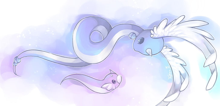 ular ungu dengan sayap, Pokemon, lampu, Dragonair, Dratini, Wallpaper HD
