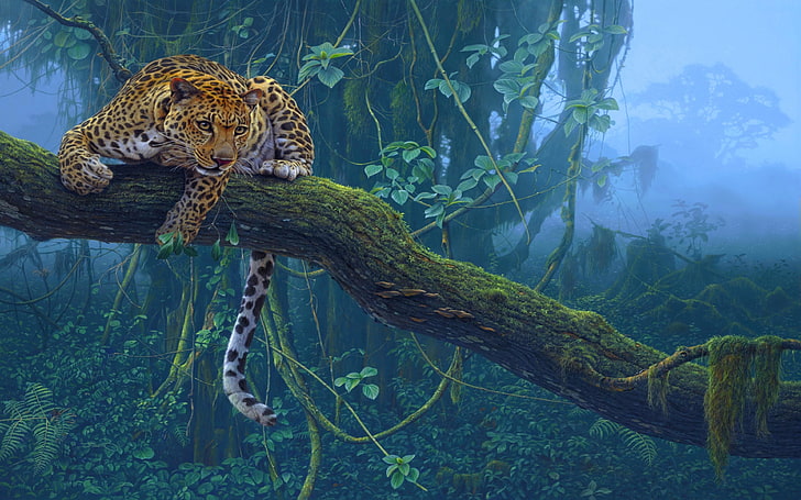 Животни Джунгла Леопард на клон Hd Wallpaper 3840 × 2400, HD тапет