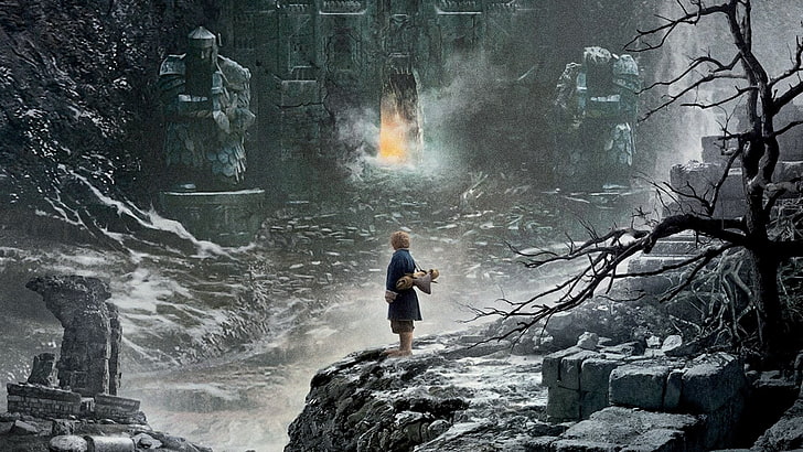 Hobbit 2-Pustkowie Smauga Movie HD Wall .., Tapeta Bilbo Baggins twarzą w twarz z Górą, Tapety HD