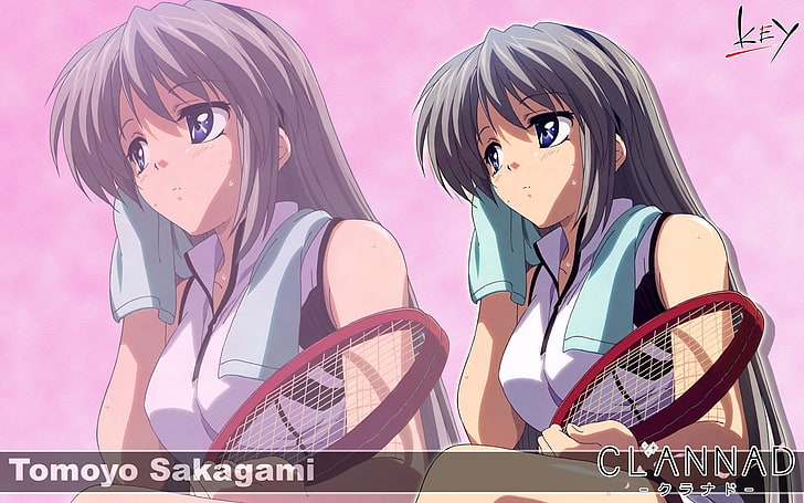 Clannad Tomoyo Sakagami тапет, clannad, момиче, пот, тенис ракета, HD тапет