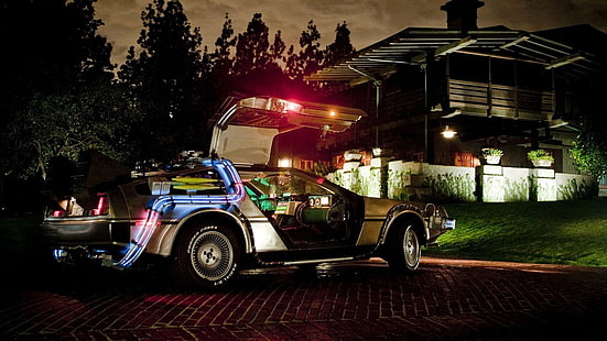 svart fordon, Time Machine, Back to the Future, bil, DeLorean, HD tapet HD wallpaper