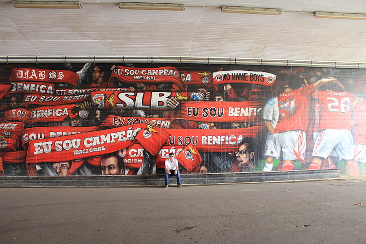 S.L. Benfica, Portugal, wall, men, urban, HD wallpaper