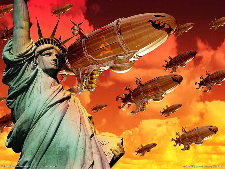 Command & Conquer, Blimp, Communist, Invasion, Joseph Stalin, Soviet, Statue of Liberty, HD wallpaper