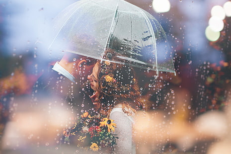 двойка, любов, чадър, дъжд, плевене, hd, романтичен, HD тапет HD wallpaper