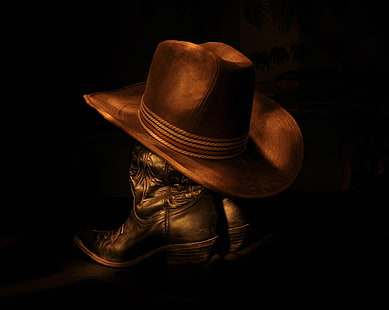 Fotografie, Cowboy, Stiefel, Hut, Stillleben, HD-Hintergrundbild HD wallpaper