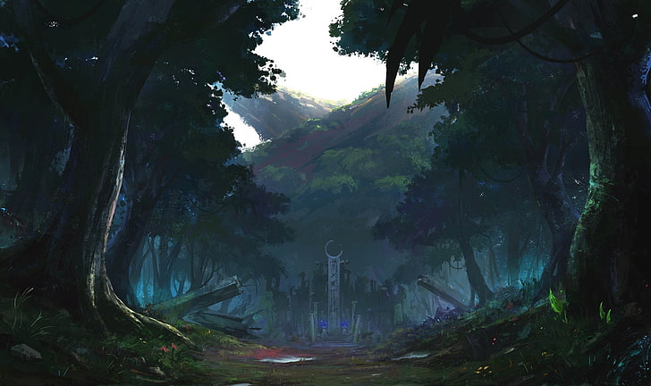 Anime, oryginał, ciemny, las, Tapety HD