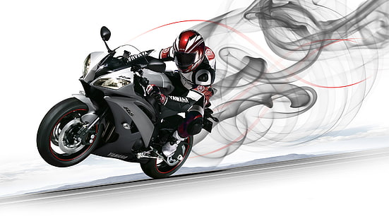 серебряный спортивный мотоцикл Yamaha, мотоциклист, Yamaha, передний, YZF-R6, спортивный мотоцикл, HD обои HD wallpaper