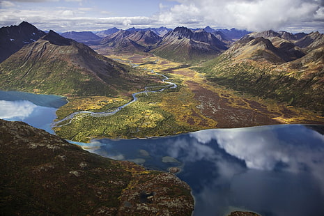 alaska, bay, bristol, lake, mountains, reflection, HD wallpaper HD wallpaper