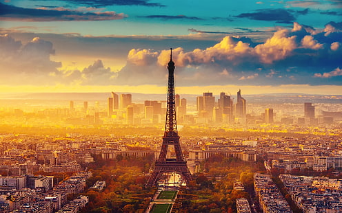 França, Paris, Torre Eiffel, outono, céu, nuvens, manhã, França, Paris, Eiffel, Torre, outono, céu, nuvens, manhã, HD papel de parede HD wallpaper